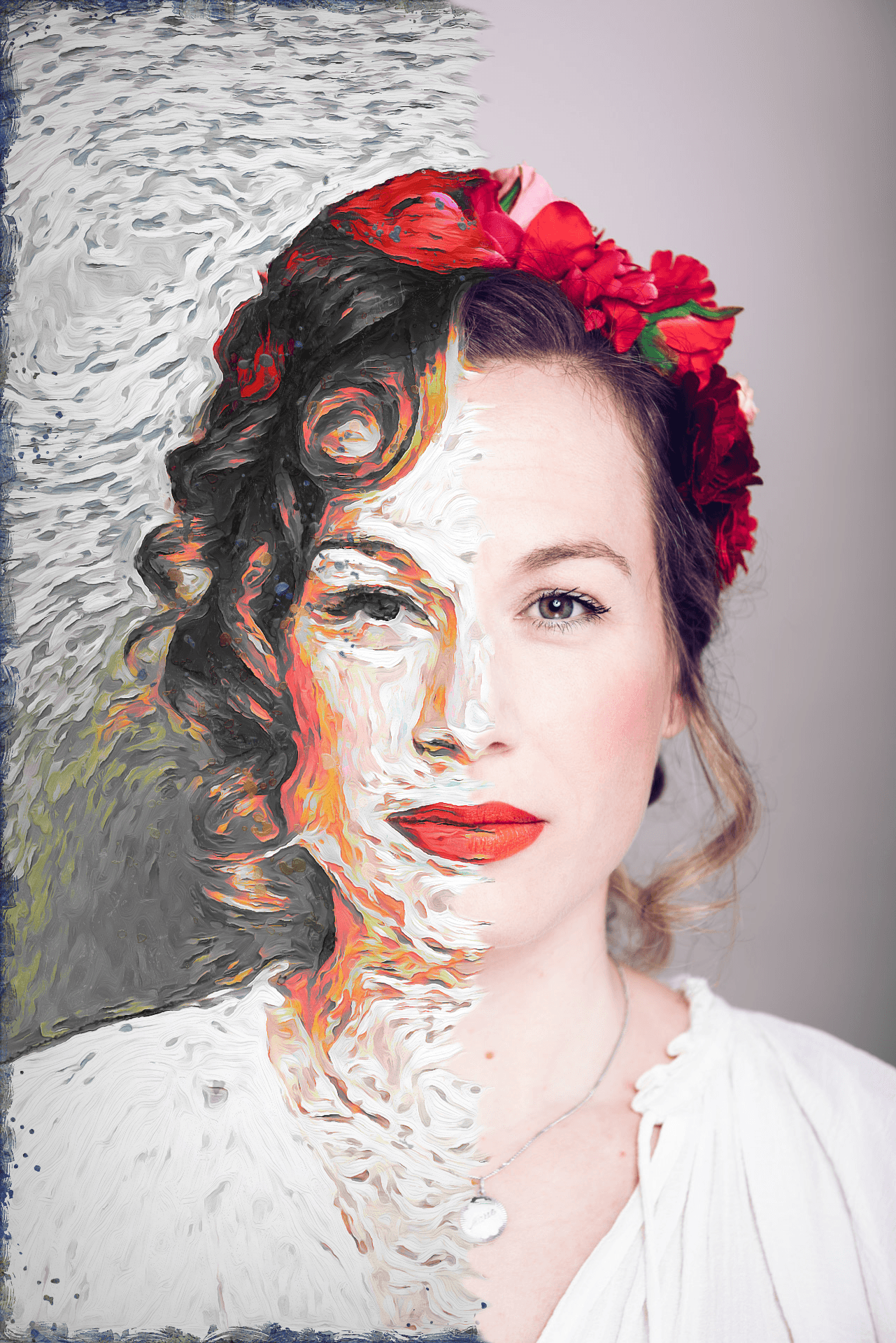 Marie Breloer, halb Mensch, halb im van Gogh Stil.